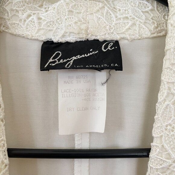 Vintage Benjamin A. Los Angeles Lace Shawl Collar Twist-Front Blazer – White – M - Picture 3 of 3